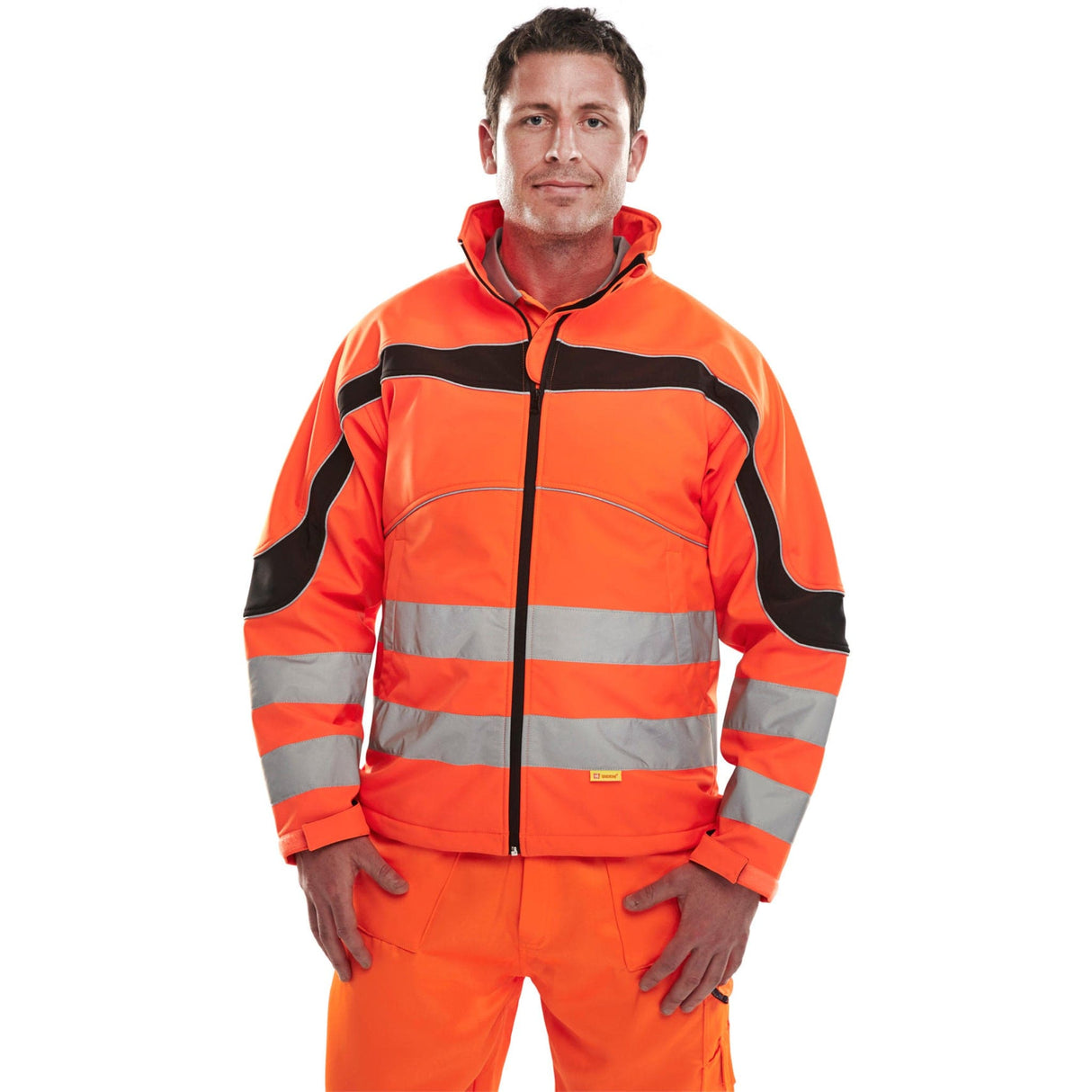 Eton Hi-vis Soft Shell Jacket Orange/Black | Hi-Vis | Windproof | Fleece Backed | Adjustable Cuffs | Retro-Reflective Tape