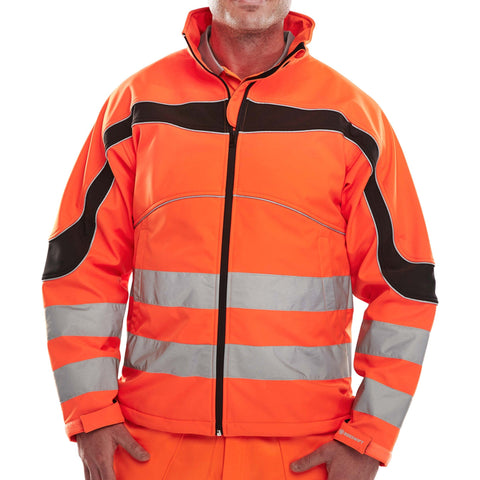 Eton Hi-vis Soft Shell Jacket Orange/Black | Hi-Vis | Windproof | Fleece Backed | Adjustable Cuffs | Retro-Reflective Tape