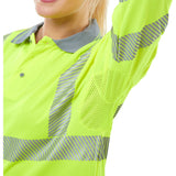 Hi-vis long sleeve polo shirt in Saturn Yellow, 100% polyester, UV protection, EN ISO20471 certified.