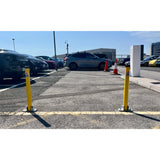 Hinged-folding-parking-post-with-integrated-locks-keys-secure-car-park-apartment-blocks-cities-anti-theft-heavy-duty-stainless-galvanised-powder-coated-steel-yellow-black-security-durable-vehicle-car-bollard-safety-schools-commercial-residential