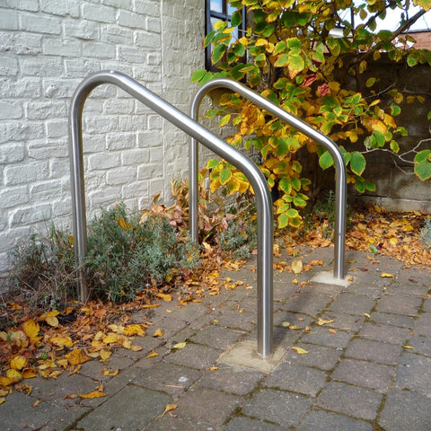 Galvanised mild steel Frankton tubular cycle stand for secure bike storage.