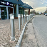 Weather-resistant stainless steel bollard in university campus