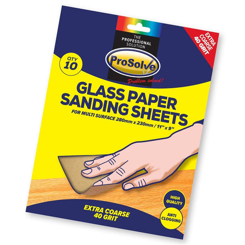 Glass Paper Sanding Sheet 9x11” 40 Grit (Pack of 10)