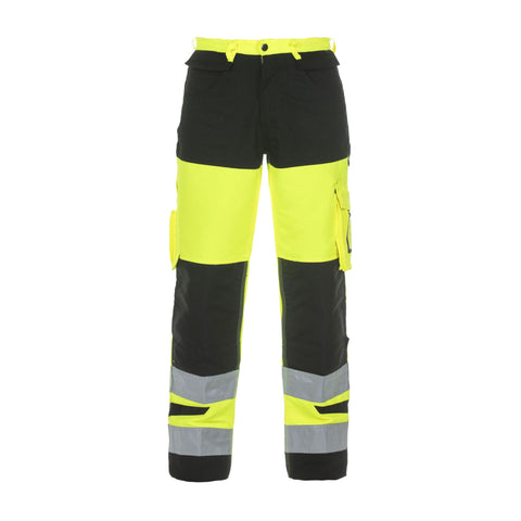 Hertford Hi-vis Two Tone Trousers - Saturn Yellow/Black with Adjustable Waist and Multiple Pockets