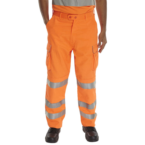 Hi-vis Everyday Rail Spec Worker Trousers - Orange | Railspec Design, 280gsm Polyester Cotton, Teflon Coating