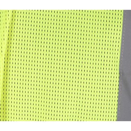Executive mesh vest with ID pocket, saturn yellow polyester stretchy mesh, EN ISO 20471 Class 2 and Class 1 visibility.