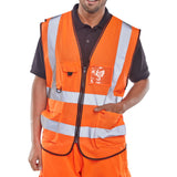 Hi-vis Executive Waistcoat/Vest with ID Pocket - Orange, Polyester, Front Zip