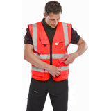 Red Hi Vis Executive Vest - Polyester, Retro-reflective Tape