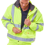 Saturn Yellow High-Vis Bomber Jacket with concealed hood