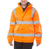 Elevate your visibility and warmth with our Hi-vis Fleece Lined Bomber Jacket in vibrant orange.