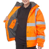 Enhance your visibility with our Hi-vis Fleece Lined Bomber Jacket in vibrant orange.