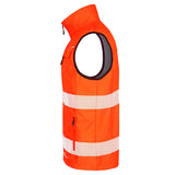 Durable hi-vis orange bodywarmer with fleece lining and zip pockets