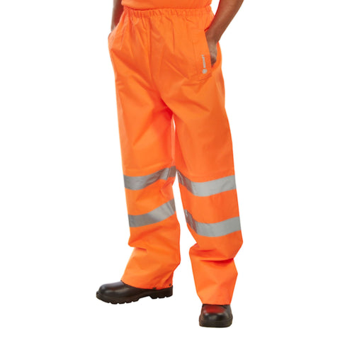 Hi-vis Padded Thermal Lined Rain Trousers - Orange | PVC Coated Polyester & Retro-reflective Tape