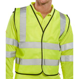 Hi-vis Polyester Short Length Waistcoat/Vest in Saturn Yellow, EN ISO 20471 Class 1, Retro-Reflective Tape