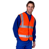 Professional red hi-vis vest with hook and loop fastening, suitable for safety standards EN ISO 20471Class 2. Perfect for workplace visibility and safety.