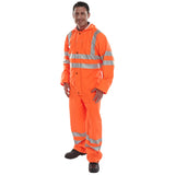 Hi-vis PU Breathable Coverall Orange - Polyester with PU Coating, Hood with Drawcord, Elasticated Storm Cuffs