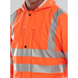 Hi-vis PU Breathable Coverall Orange - Polyester PU Coating, Drawcord Hood, Zip Front, Elastic Storm Cuffs, Studded Ankles