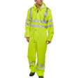 Hi-vis PU Breathable Coverall Saturn Yellow - Polyester PU Coating, Drawcord Hood, Zip Front, Elastic Storm Cuffs, Studded Ankles