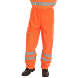 Hi-vis PU Overtrousers - Orange | Breathable Polyester PU Coating, Elasticated Waist, 3M Retro-reflective Tape