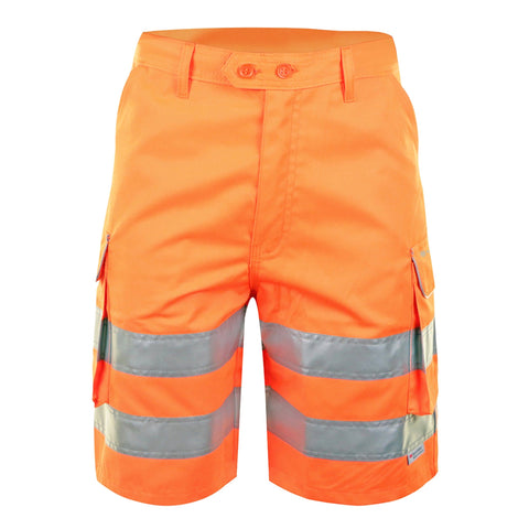 High-Visibility Rail Spec Shorts in Orange: 280gsm Polyester-Cotton Blend with Teflon Coating for Soil Release