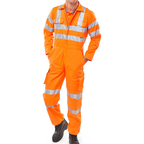 Hi-vis Railspec Coverall - Orange | 270gsm | Polyester Cotton Blend | Teflon Treatment | Double Sewn Seams