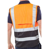 Hi-vis Two Tone Executive Waistcoat with ID Pocket - Orange/Black, polyester construction, front zip fastening