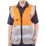 Hi-vis Two Tone Executive Waistcoat with ID Pocket - Orange/Grey, polyester construction, front zip fastening