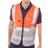 Hi-vis Two Tone Executive Waistcoat with ID Pocket - Red/Grey, polyester construction, front zip fastening