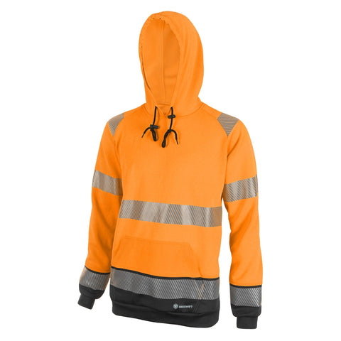 Hi-vis Two-tone Hoodie Orange/Black - Hooded sweatshirt with retro-reflective tape and handwarmer pockets, EN ISO 20471 Class 3 certified.