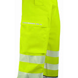 High visibility overtrouser with storm flap pockets