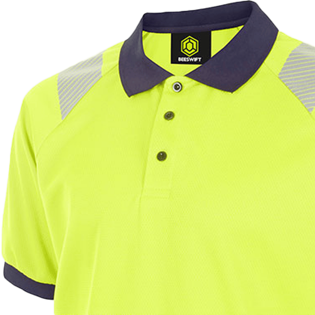 Close-up of navy collar on Hi-vis Two Tone Polo Shirt