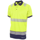 Front view of Hi-vis Two Tone Short Sleeve Polo Shirt Saturn Yellow / Navy