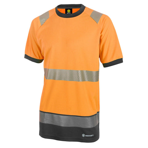 Professional Hi-vis Two-tone Short Sleeve T-shirt in Orange/Black with Reflective Tape