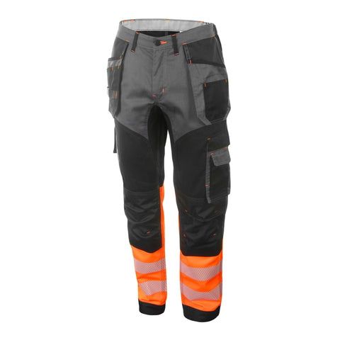 High Visibility Two-tone Trousers Orange/Black Polyester-Cotton Blend with Pockets and Knee Pad Pouches