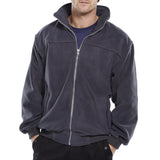 Workwear Fleece Jacket - Grey, Lightweight Concealed Hood, Rib Knitted Waistband