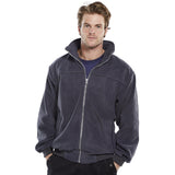 Workwear Fleece Jacket - Grey, Lightweight Concealed Hood, Rib Knitted Waistband