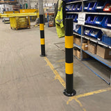 high-visibility-safety-bollards-warehouse-industrial-traffic-forklift-bollard-crash-collision-protection-prevention-impact-resistant-durable-galvanised-steel-black-yellow-pedestrian-equipment-perimeter-guards-reflective-heavy-duty-safety-car-parks-depots