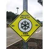 Diamond-shaped Ice Trooper ice warning sign with ultra-bright blue LEDs.