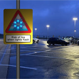 Yellow-backed customizable safety sign with ultra-bright blue LEDs