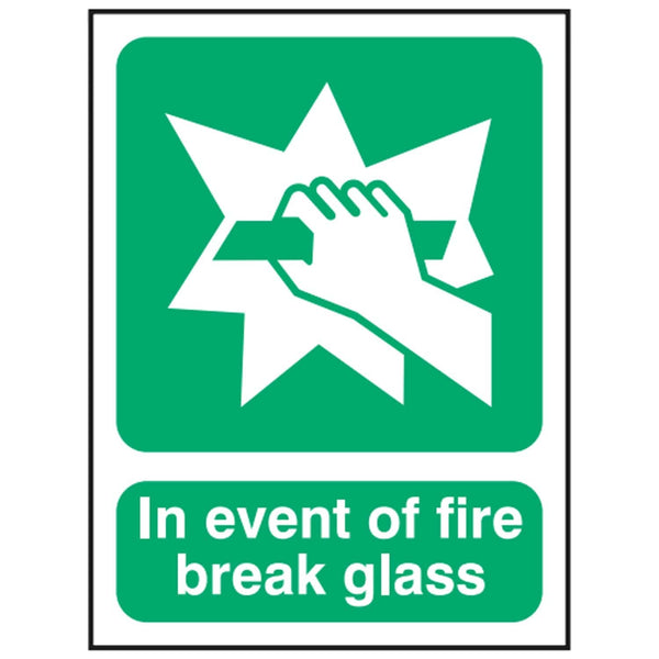 Safe Condition Fire Safety Signs - In Event of Fire Break Glass | SSUK