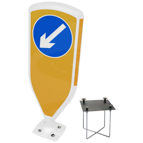 3SIXTY white-frame self-righting bollard with keep-left arrow sign, with foundation cage