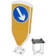 3SIXTY white-frame self-righting bollard with keep-right arrow sign, with foundation cage