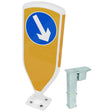 3SIXTY white-frame self-righting bollard with keep-right arrow sign, with retention socket