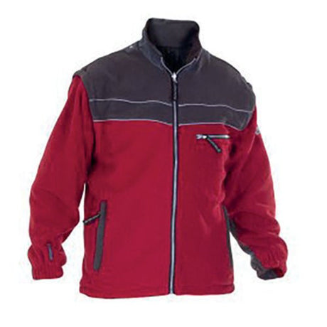 Kiel Fleece with Detachable Sleeves - Red/Grey, front view with zip fastening and chest pocket