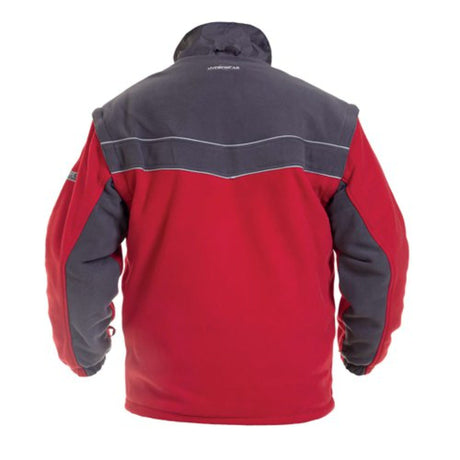 Kiel Fleece with Detachable Sleeves - Red/Grey, back view showing reflective piping and sleeve seams