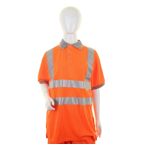 Ladies Hi-vis Short Sleeve Rail Spec Polo Shirt Orange | 100% polyester Bird Eye fabric | 3 button placket