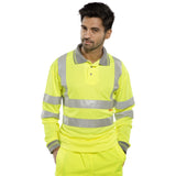 Saturn Yellow hi-vis long sleeve polo shirt, Bird Eye fabric, retro-reflective tape, EN ISO20471 Class 3 compliant.