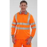 Orange hi-vis polo shirt with Bird Eye fabric, retro-reflective tape, EN ISO20471 Class 3 compliant.