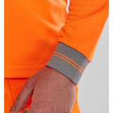 Orange long sleeve hi-vis polo shirt, Bird Eye fabric, retro-reflective tape, EN ISO20471 Class 3 certified.