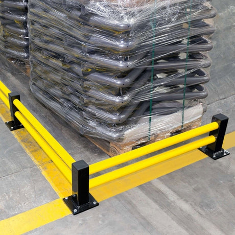 low-level-BLACK-BULL-ECO-barrier-modular-design-industrial-safety-warehouse-perimeter-protection-barricade-crash-impact-protection-boundary-fencing-collision-forklift-factories-guard-high-visibility-yellow-black-corner-post